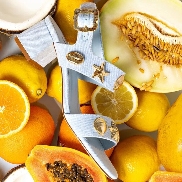 NEW LARROUDE Made In Brazil Madison Block Heel Sandals maya denim 253 - Picture 6 of 8